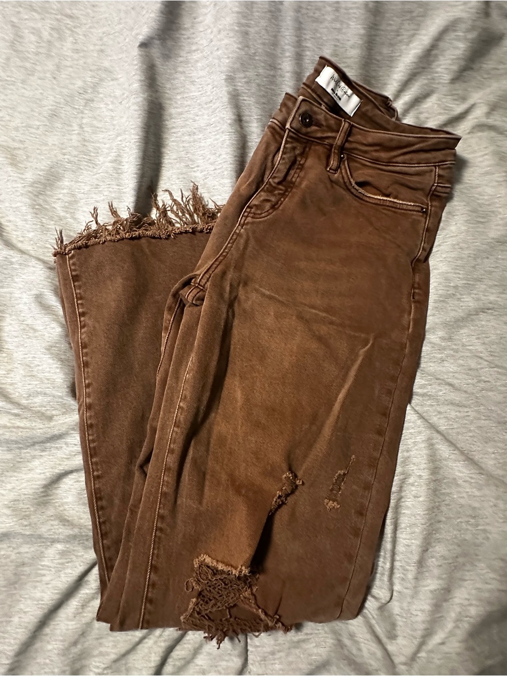 High-Rise Distressed Women’s Jeans in Brown